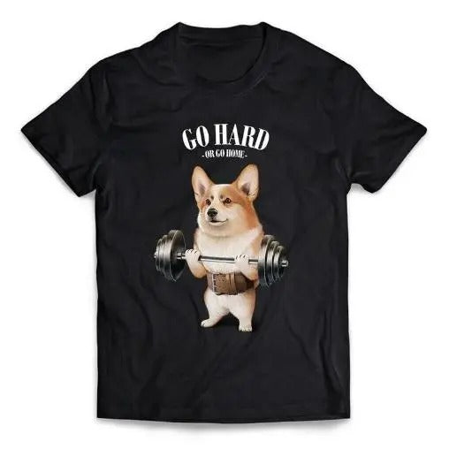 Welsh Corgi Dog Muscle Training and Weightlifting in Gym - Short-Sleeve Unisex T-Shirt Made in USA Hoodie, Sweatshirt