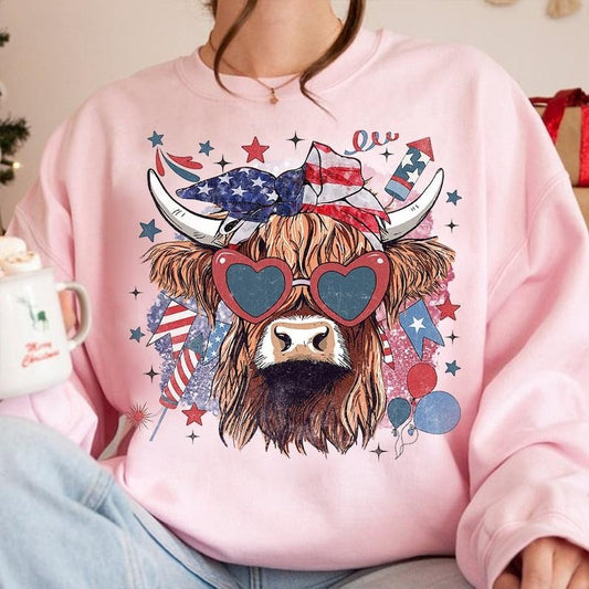 Western America Highland Cow , America Shirt, 4th Of july, Western , American Flag , Usa, America Designs, Freedom...