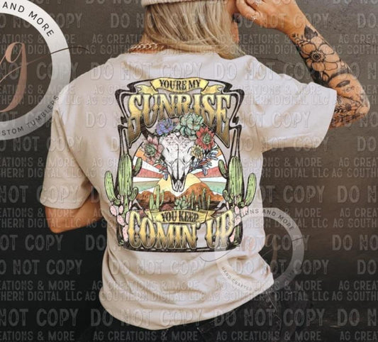 Western Boho Skull T Shirt, Youre My Sunrise Graphic Tee, Desert Sunset Shirt, Pocket Style Western Outfit Hoodie, Sweatshirt