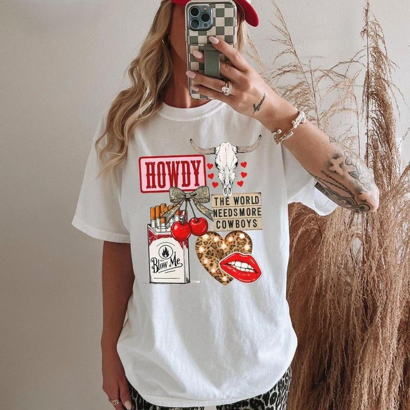Western Collage T-shirt Cowgirl Shirt Howdy Cowboy Howdy Shirt Bull Skull Women T-shirt Hoodie, Sweatshirt | WearSparks.com