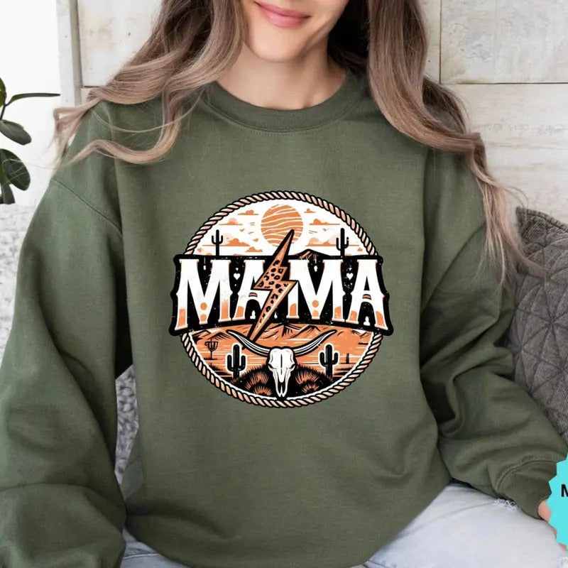 Western Mama Sweatshirt, Mama Lightning Bolt T-Shirt, Mom Life Tee Shirt, Cool Mom Shirt, New Mom T-Shirt, Mommy Shirt,...
