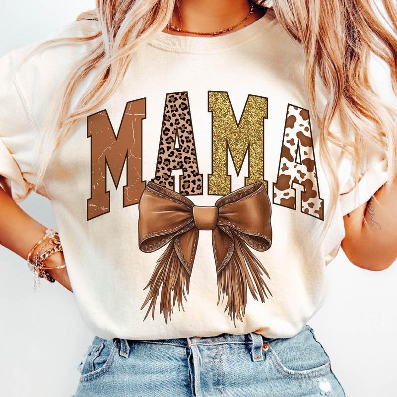 Western Mama T-Shirt, Coquette Mama T-Shirt, Coquette Bow, Coquette Western T-Shirt, Mama Cow Print, Howdy Fall Western...