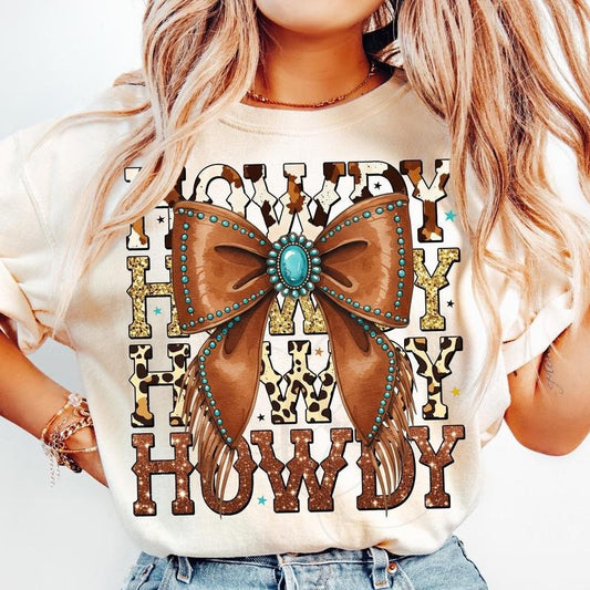 Western T-Shirt, Howdy Shirt, Western Coquette Cowgirl Leather Bow Shirt, Western Cowgirl Shirt, Western Howdy T-Shirt...