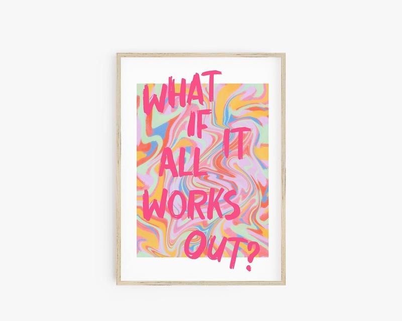 What If? Trendy Wall Art, Pink Graffiti Poster, Girlie Print, Apartment Aesthetic, Gifts For Women Her Bedroom Decor,...