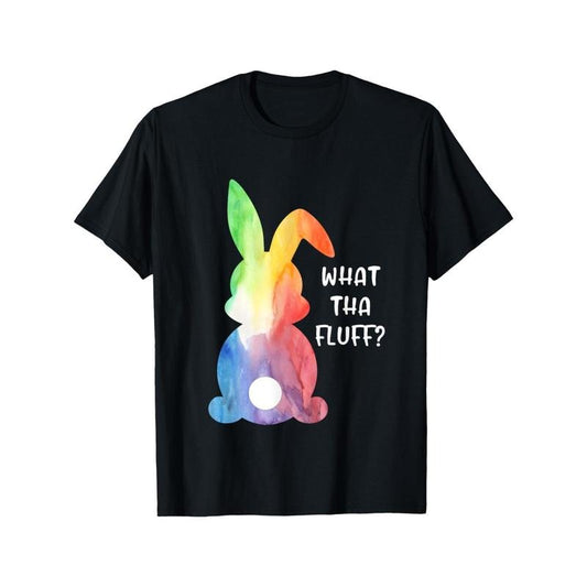 What Tha Fluff" Funny Tie-Dye Easter Bunny Graphic Tee - Soft Cotton, Casual Fit, Machine Washable