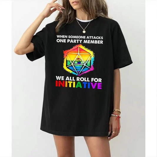 When Someone Attacks One Party Member We All Roll For Initiative LGBT T Shirt, D20 Dice Lgbtq, Dungeons and Dragons...