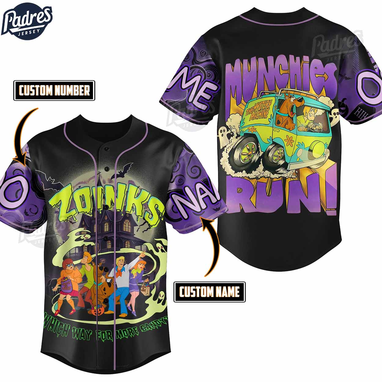 Which Way For More Candy Halloween Scooby-Doo Custom Baseball Jersey - Padres Jersey Oasis: Elevate Your... (Image 1)