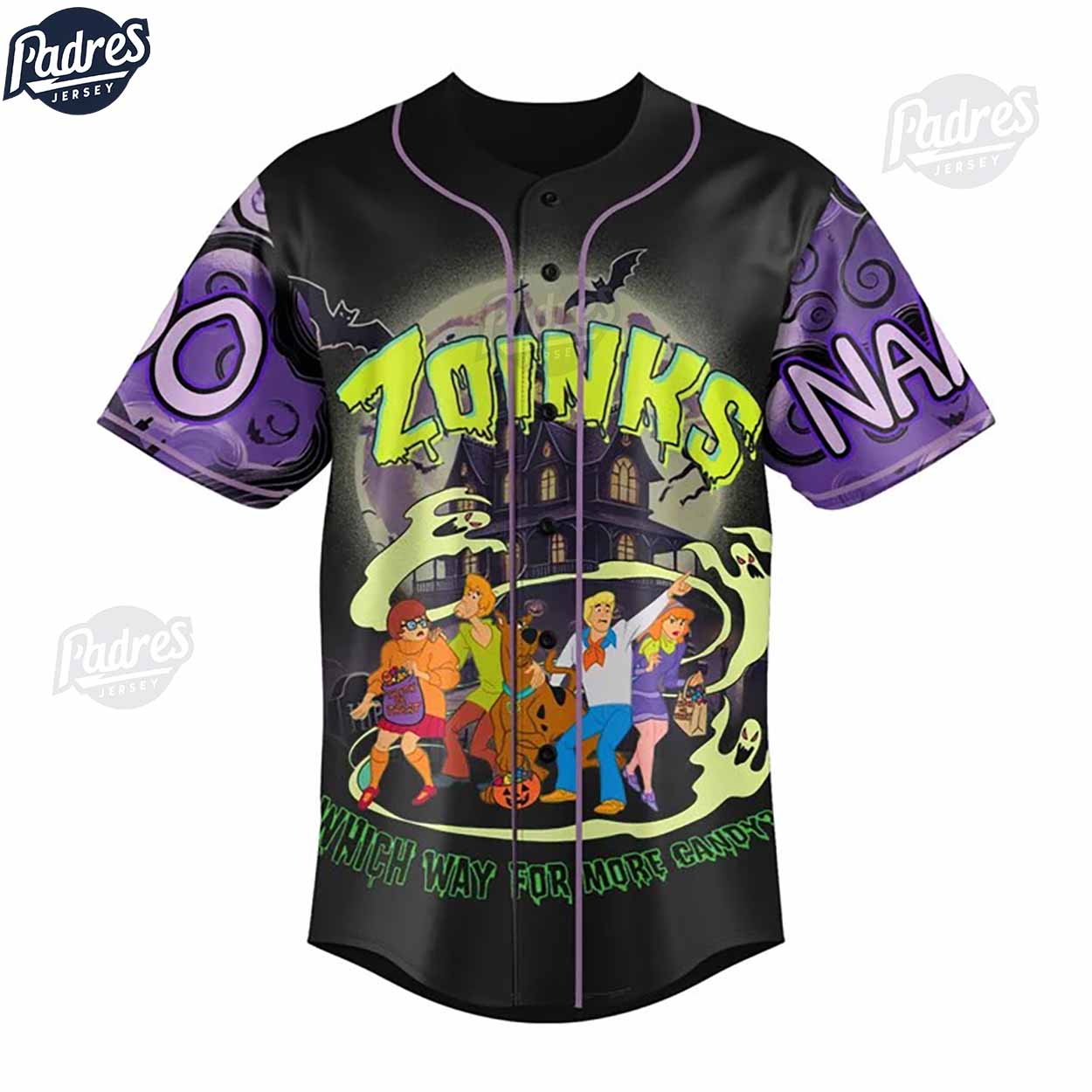 Which Way For More Candy Halloween Scooby-Doo Custom Baseball Jersey - Padres Jersey Oasis: Elevate Your... (Image 2)