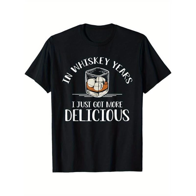 Whiskey Drinking Printed Men's Cotton Graphic T-shirt, Casual Short Sleeve Crew Neck T-shirt, Men's Tee For Outdoor made...
