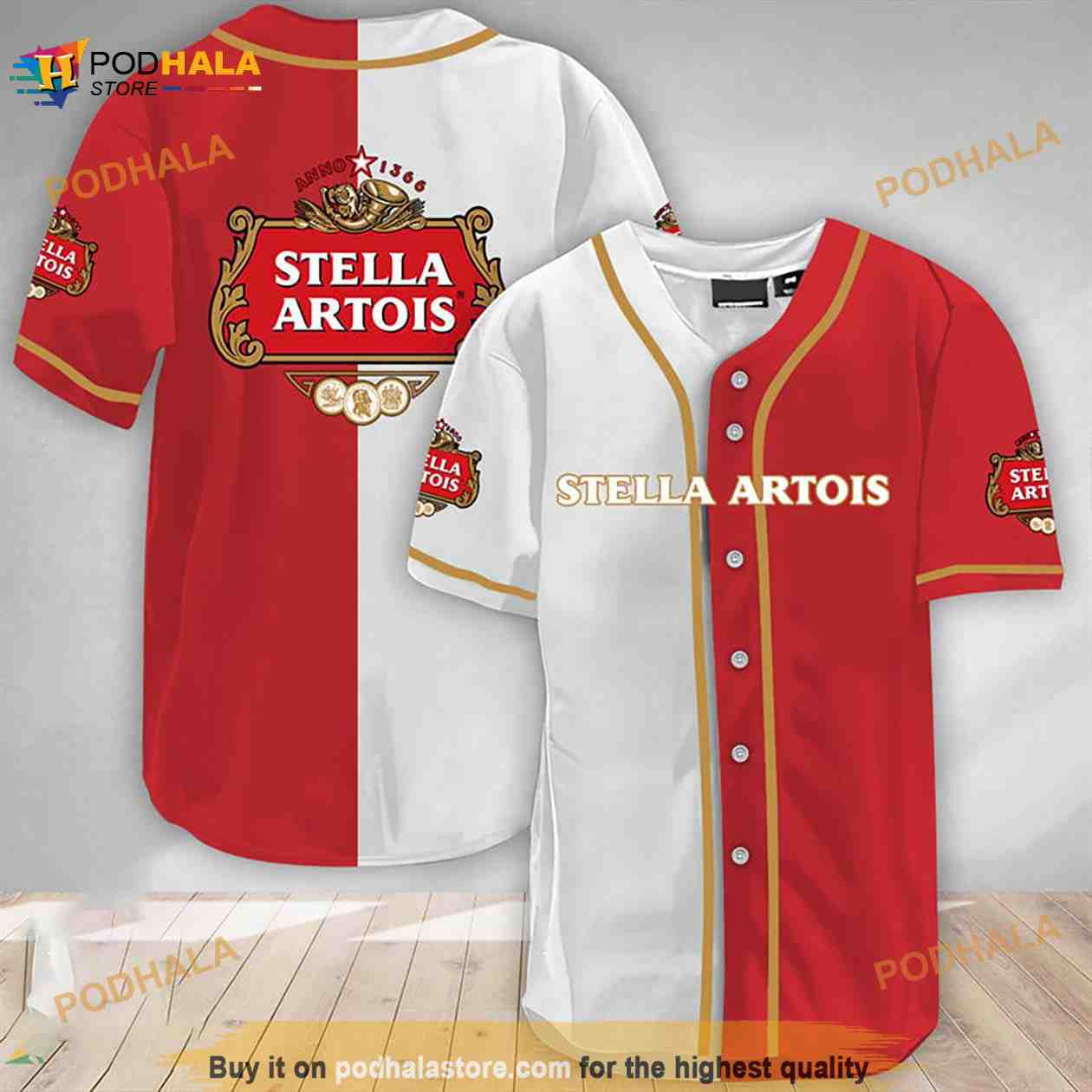 White And Red Split Stella Artois 3D Baseball Jersey