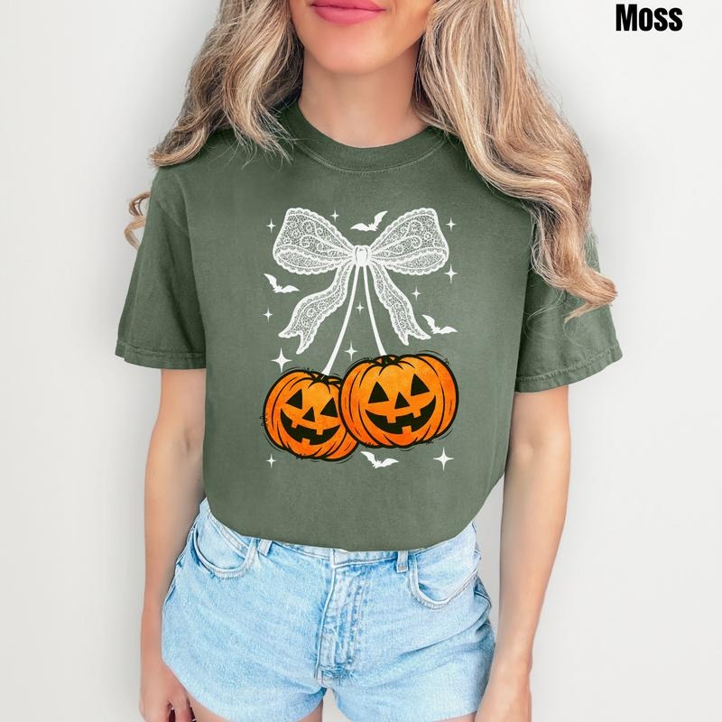 White Bats & Pumpkins Bow Comfort Colors T-Shirt 'NLB' Hoodie, Sweatshirt | WearSparks.com