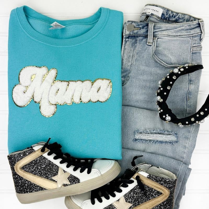 White Chenille Mama Patch Sweatshirt T-Shirts, Hoodie | WearSparks.com