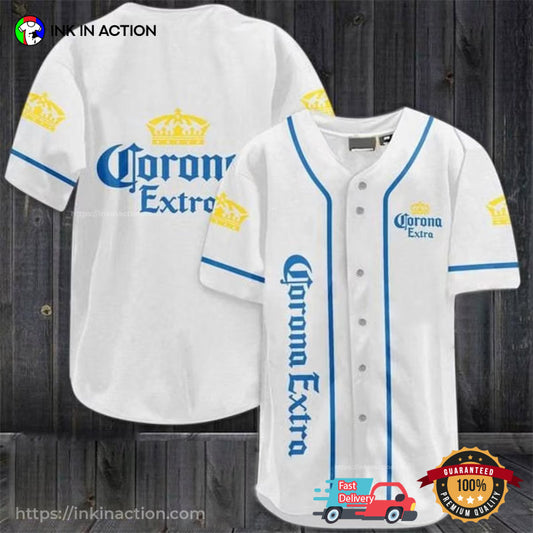 White Corona Extra King Of Beer Baseball Jersey