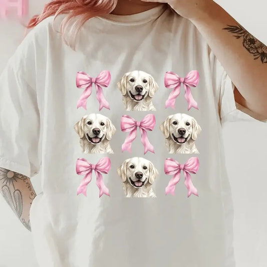 White Golden Retriever with bows Shirt ~ Unisex Apparel Relaxed Fit Printed In The USA Clothing Womenswear Casual Comfort...