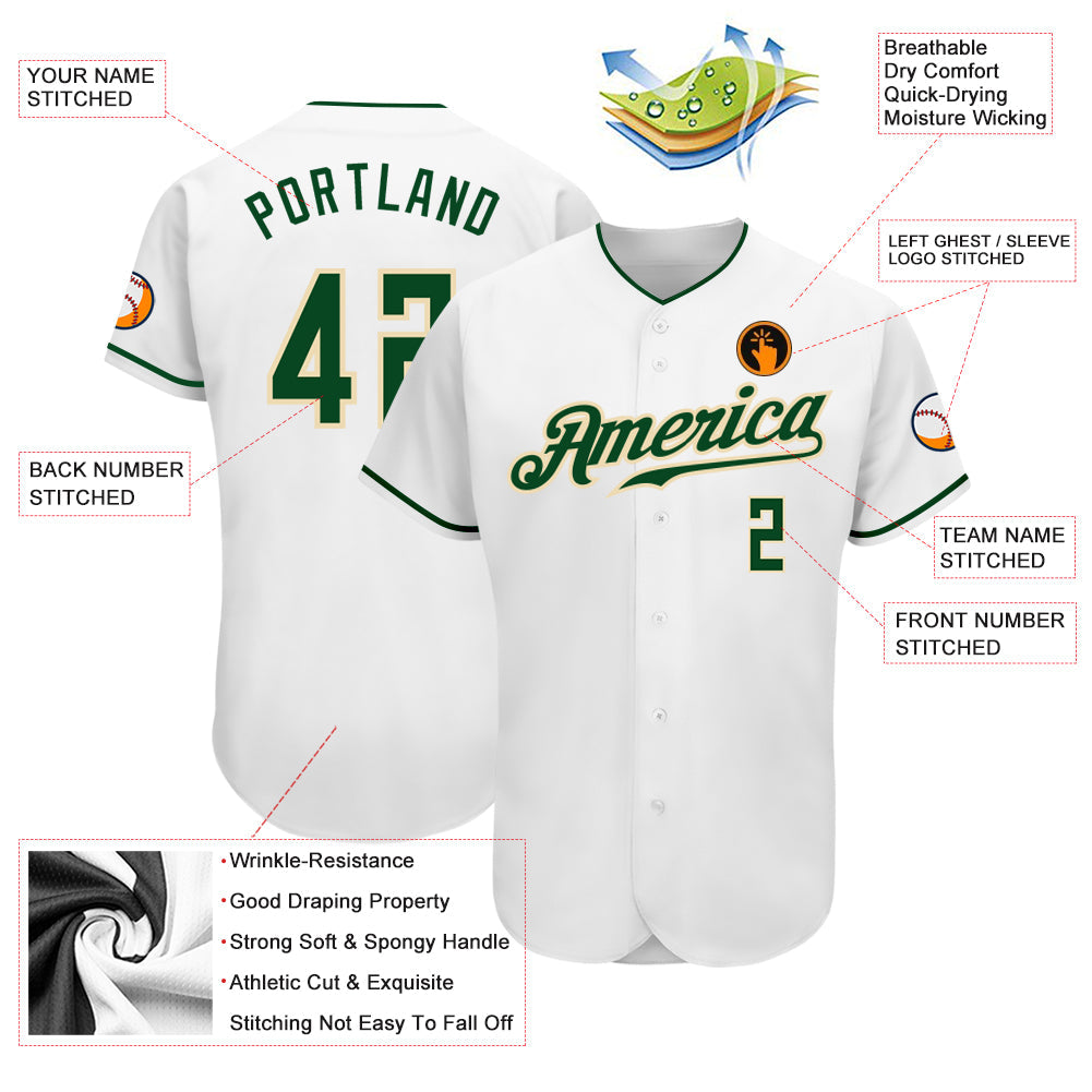 Custom White Green-Cream Authentic Baseball Jersey
