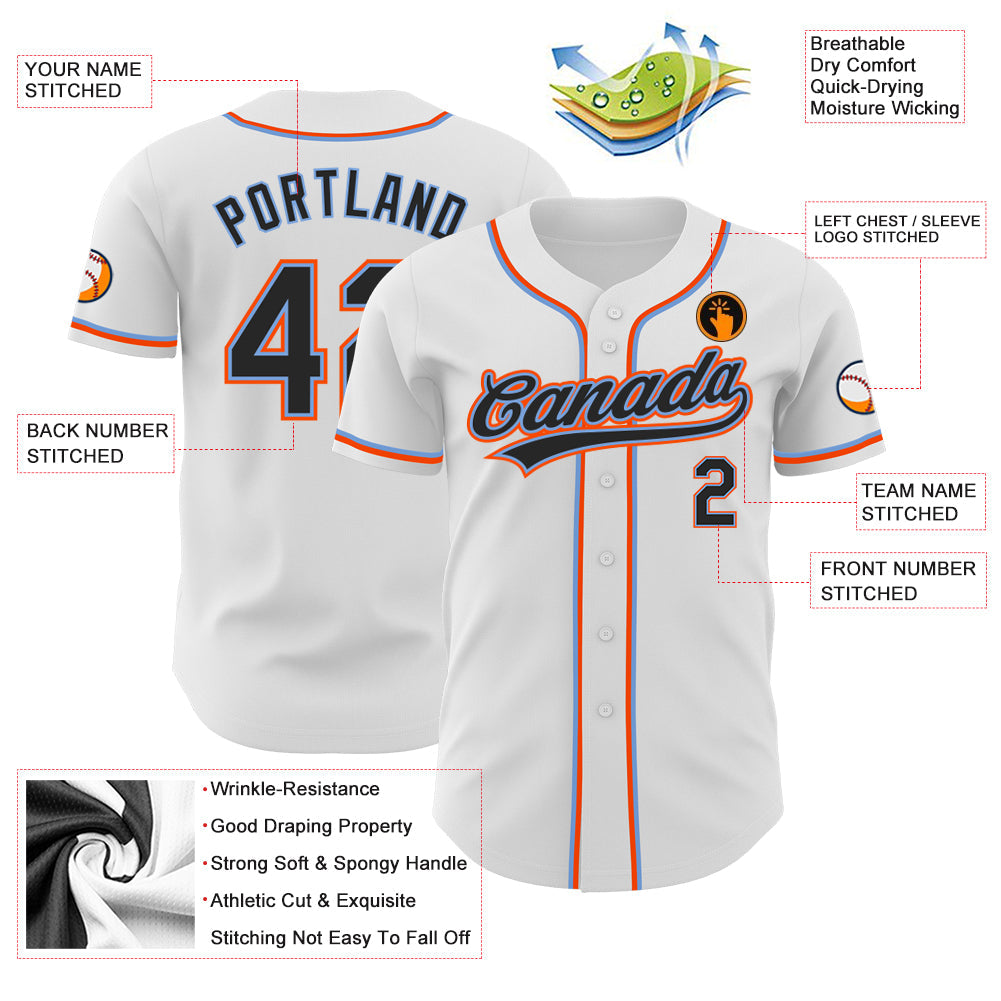Custom White Black Powder Blue-Orange Authentic Baseball Jersey