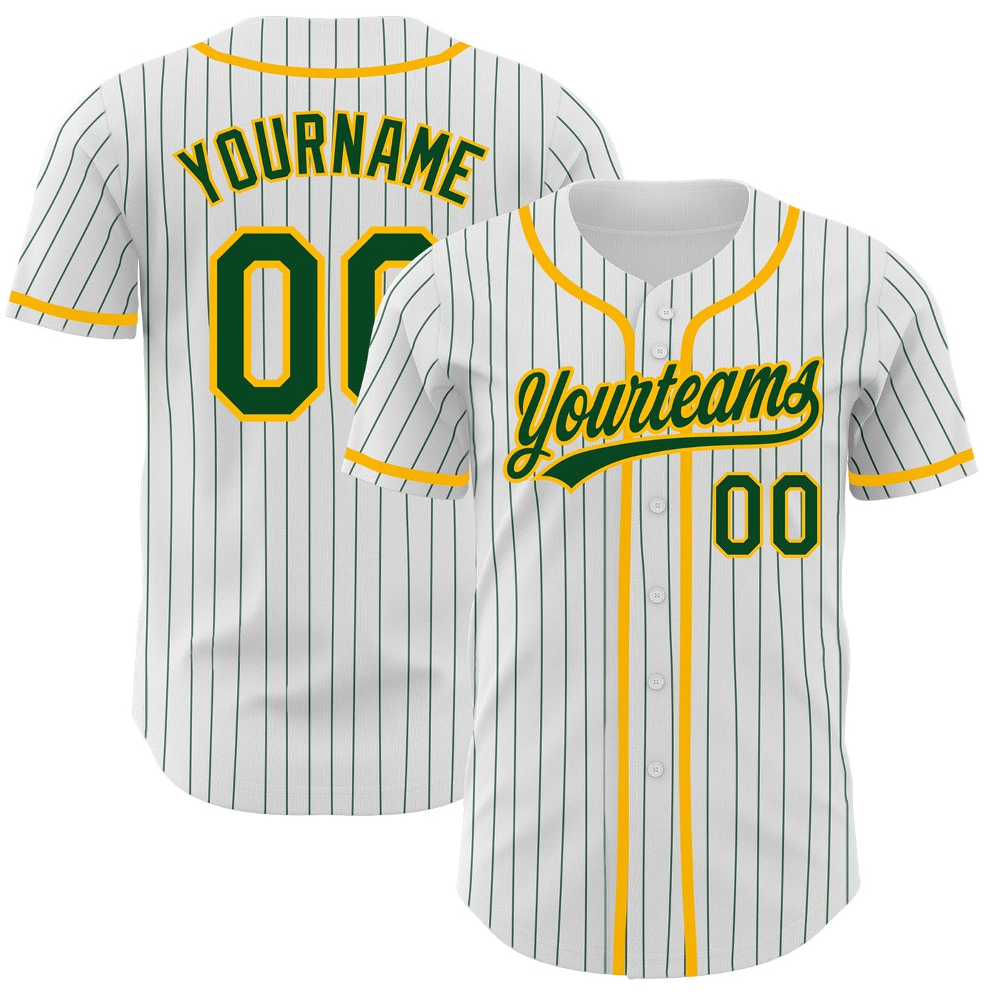 Custom White Green Pinstripe Green-Gold Authentic Baseball Jersey