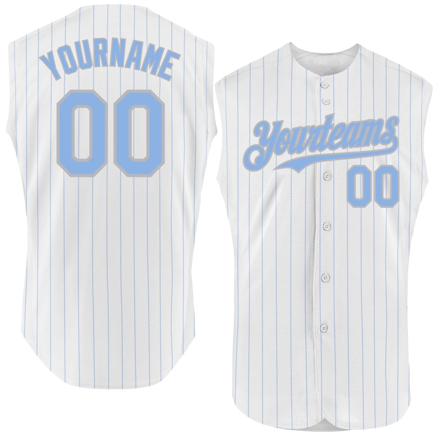 Custom White Light Blue Pinstripe Gray Authentic Sleeveless Baseball Jersey