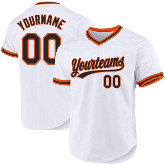 Custom White Black-Orange Authentic Throwback Baseball Jersey