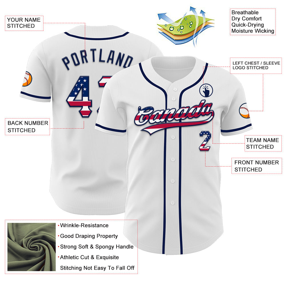 Custom White USA Flag-Navy Authentic Baseball Jersey