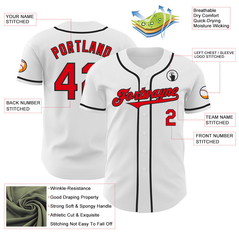 Custom White Fire Red-Black Authentic Baseball Jersey
