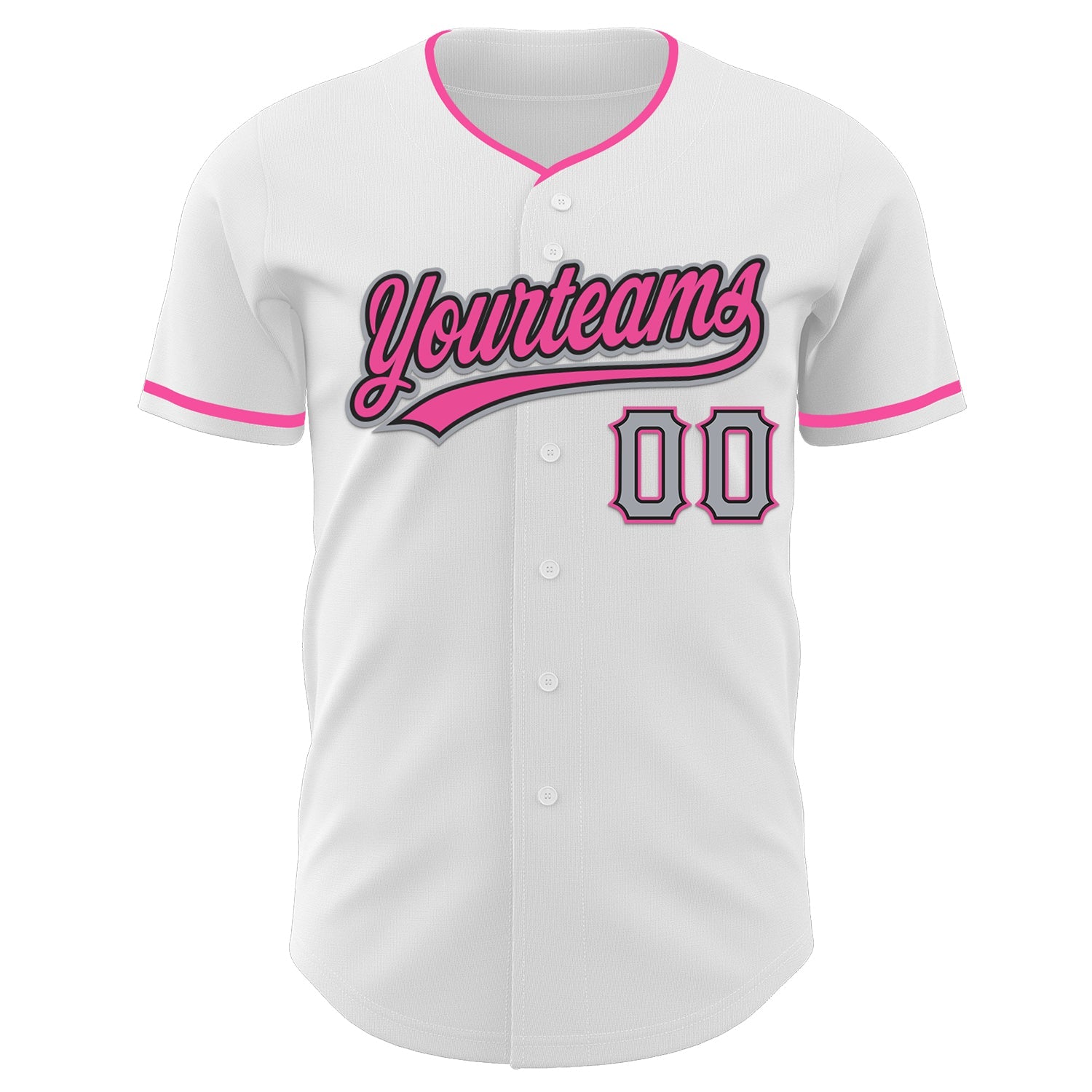Custom White Gray Black-Pink Authentic Baseball Jersey