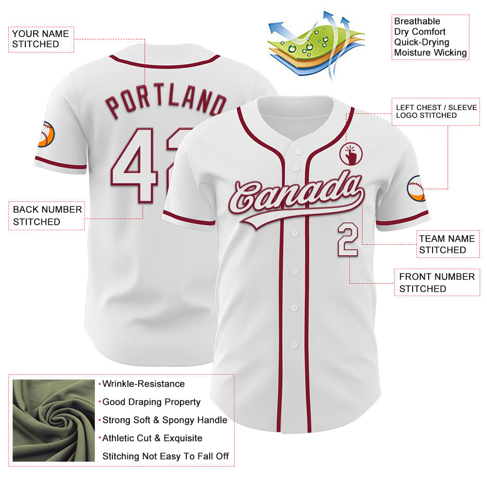 Custom White Crimson Authentic Baseball Jersey