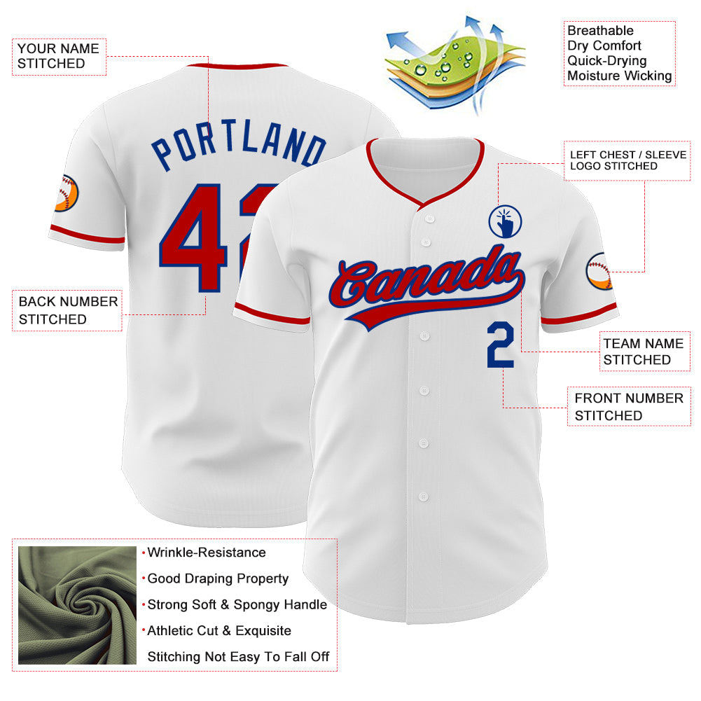Custom White Red-Royal Authentic Baseball Jersey