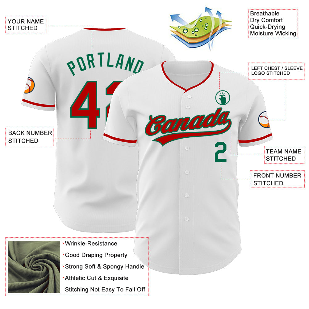 Custom White Red-Kelly Green Authentic Baseball Jersey