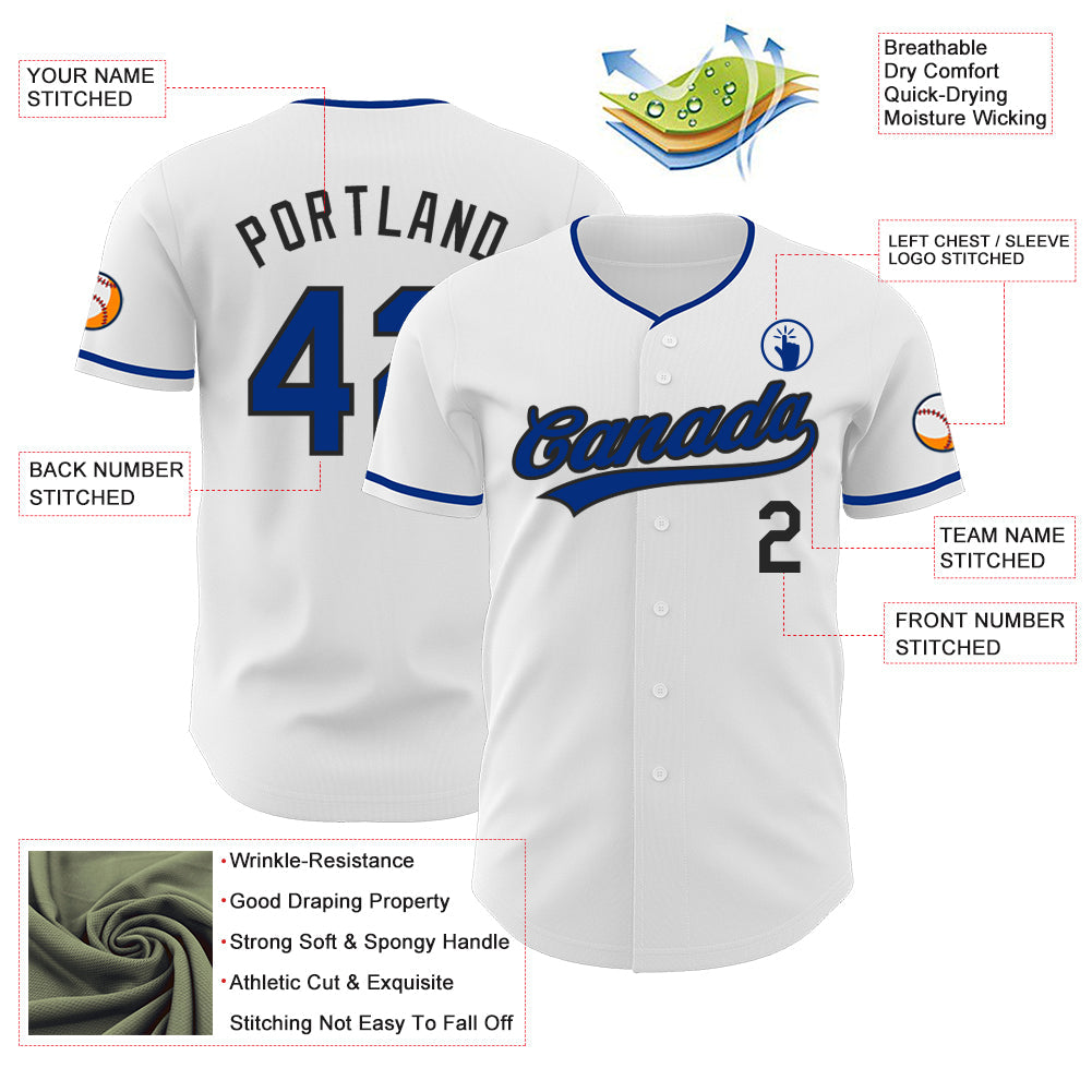 Custom White Royal-Black Authentic Baseball Jersey
