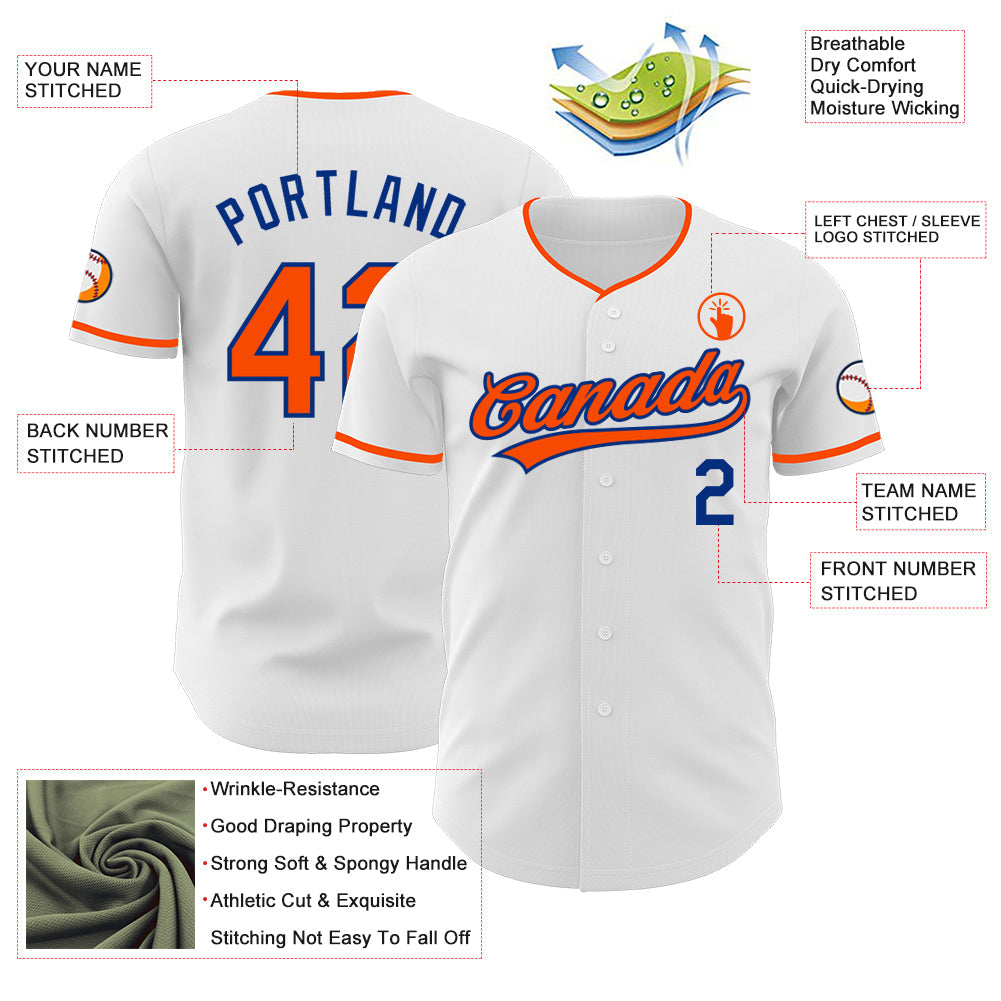Custom White Orange-Royal Authentic Baseball Jersey