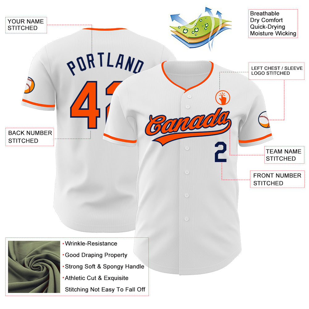 Custom White Orange-Navy Authentic Baseball Jersey