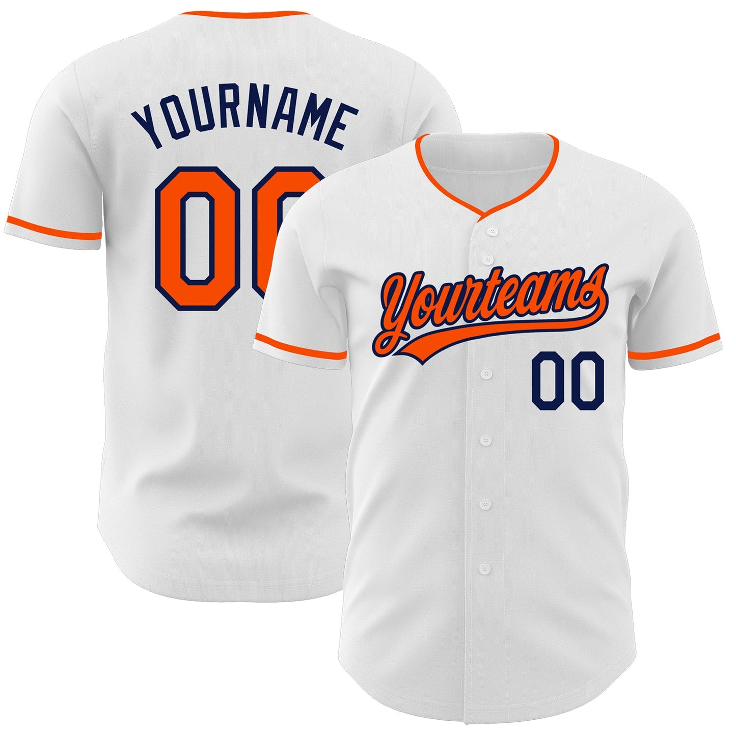 Custom White Orange-Navy Authentic Baseball Jersey