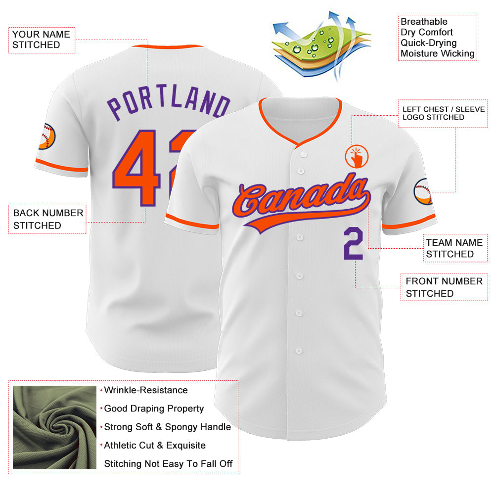 Custom White Orange-Purple Authentic Baseball Jersey