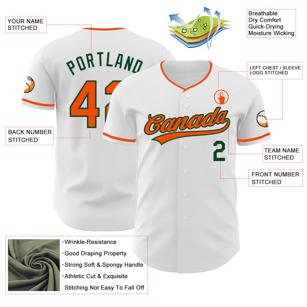Custom White Orange-Green Authentic Baseball Jersey