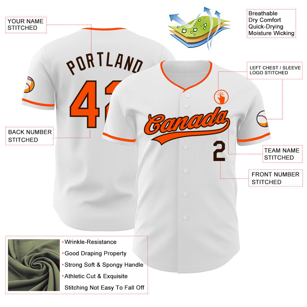 Custom White Orange-Brown Authentic Baseball Jersey