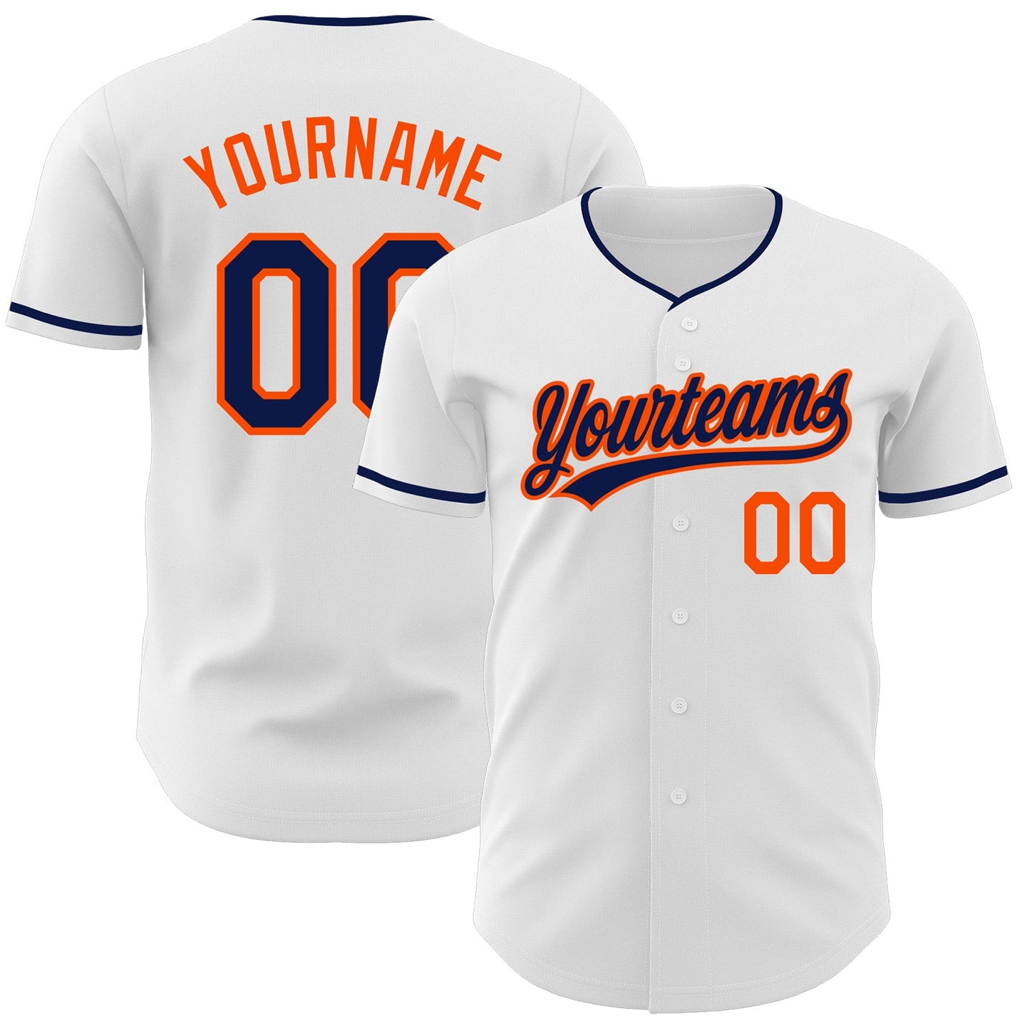 Custom White Navy-Orange Authentic Baseball Jersey