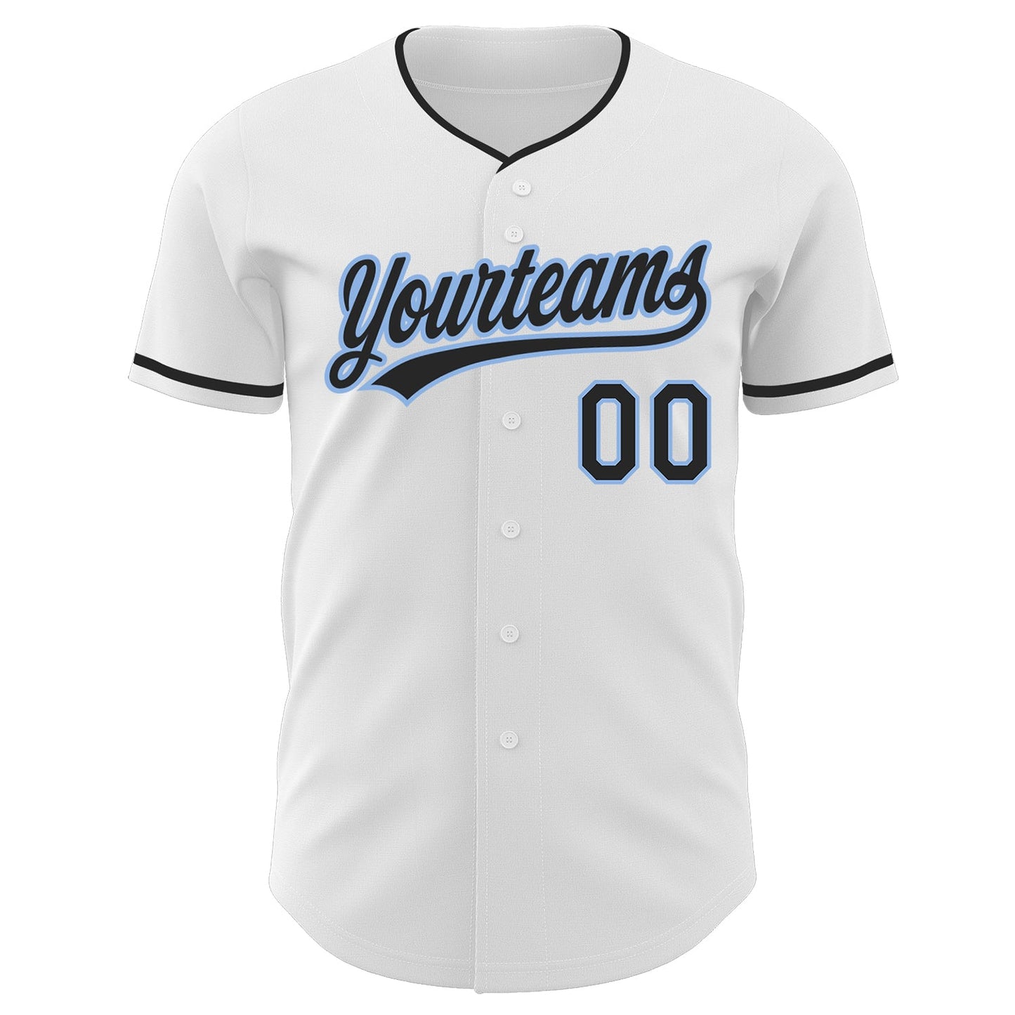 Custom White Black-Light Blue Authentic Baseball Jersey