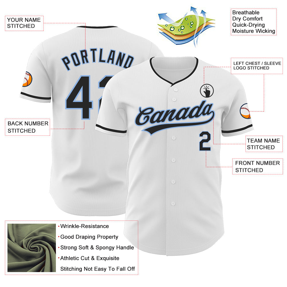 Custom White Black-Light Blue Authentic Baseball Jersey