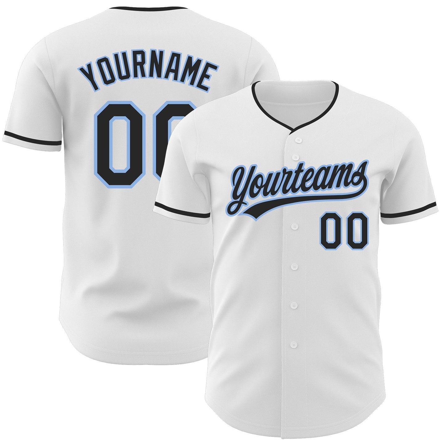 Custom White Black-Light Blue Authentic Baseball Jersey