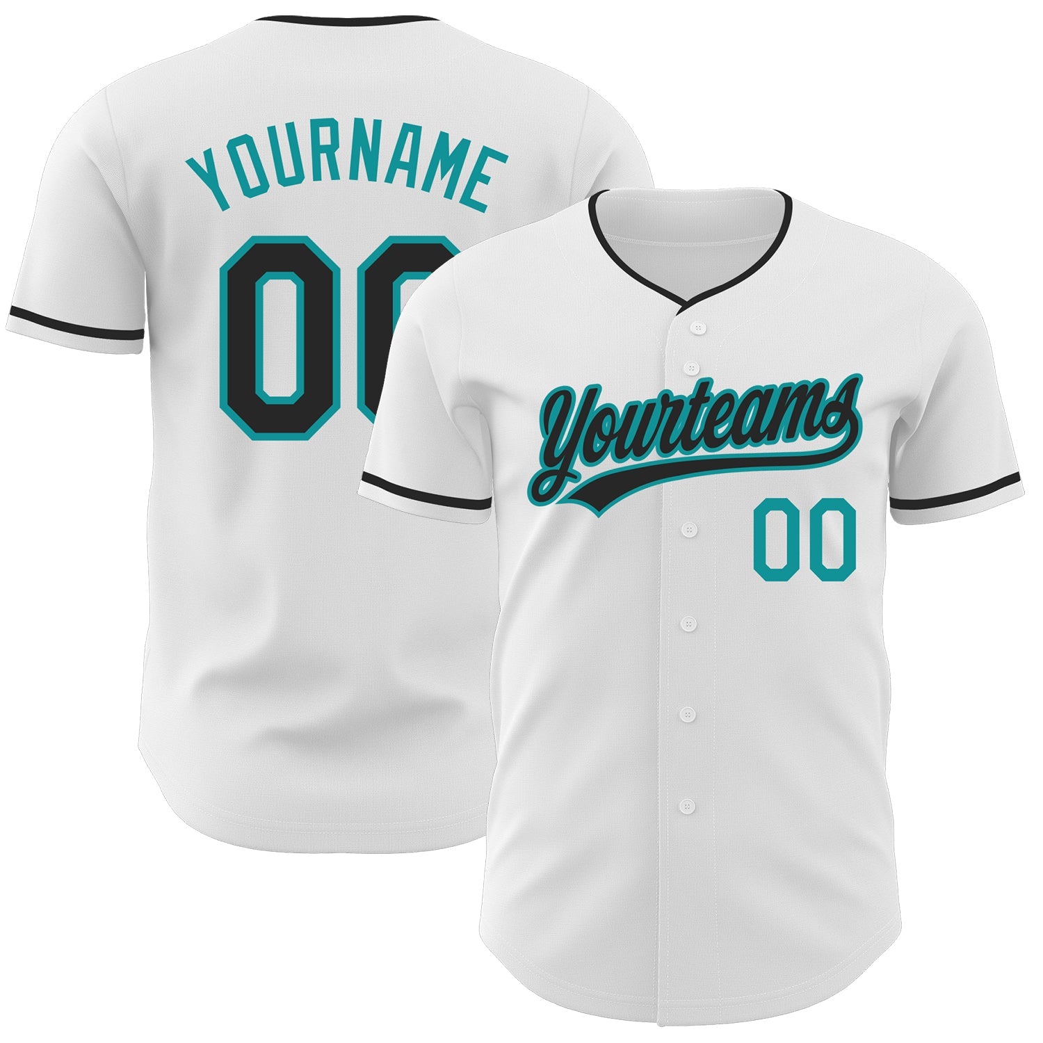 Custom White Black-Teal Authentic Baseball Jersey