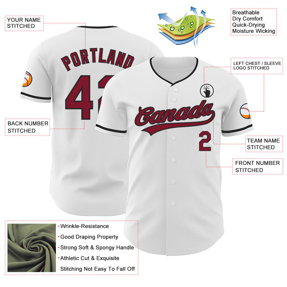 Custom White Maroon-Black Authentic Baseball Jersey