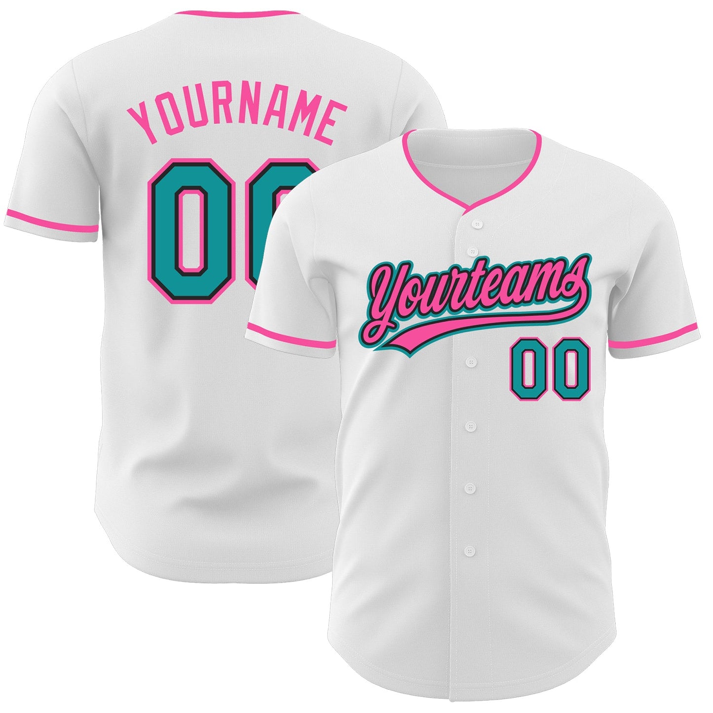 Custom White Teal Black-Pink Authentic Baseball Jersey