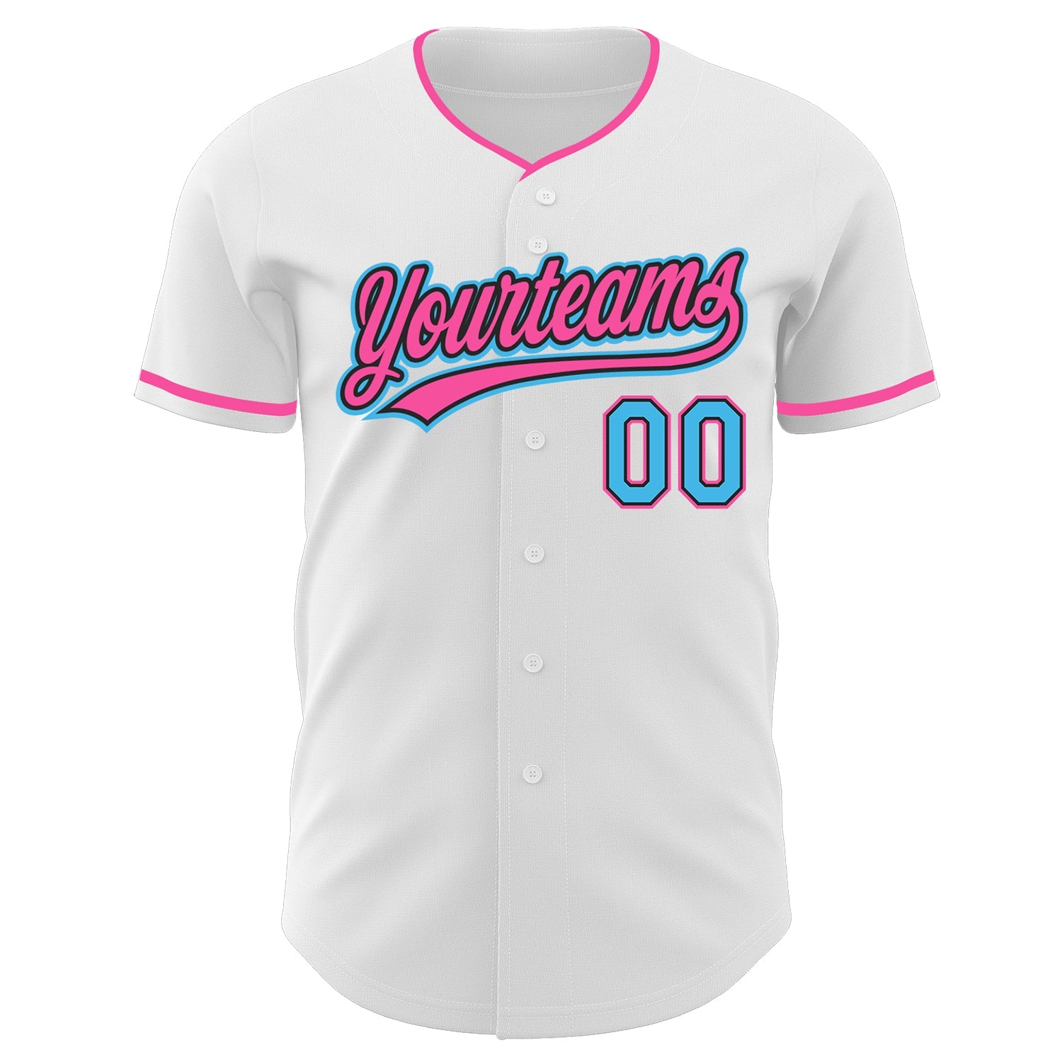 Custom White Sky Blue Black-Pink Authentic Baseball Jersey