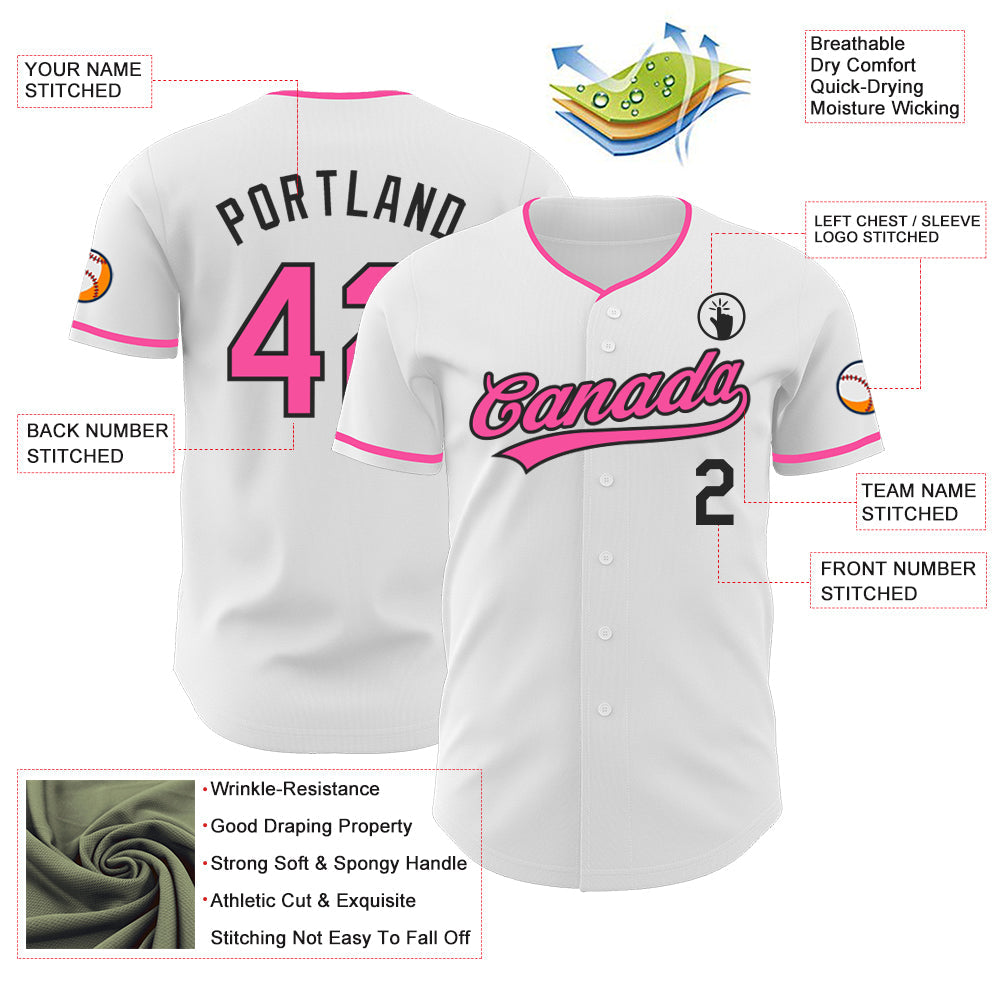 Custom White Pink-Black Authentic Baseball Jersey