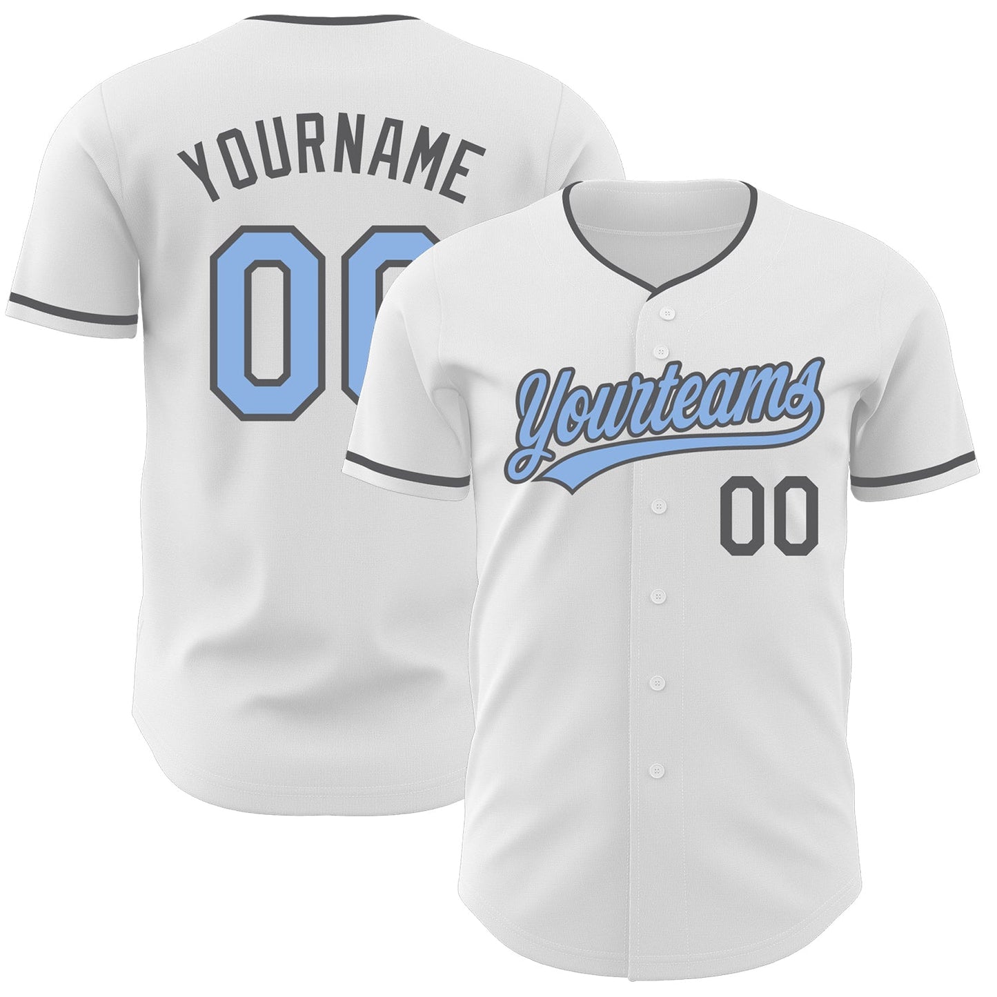 Custom White Light Blue-Steel Gray Authentic Baseball Jersey