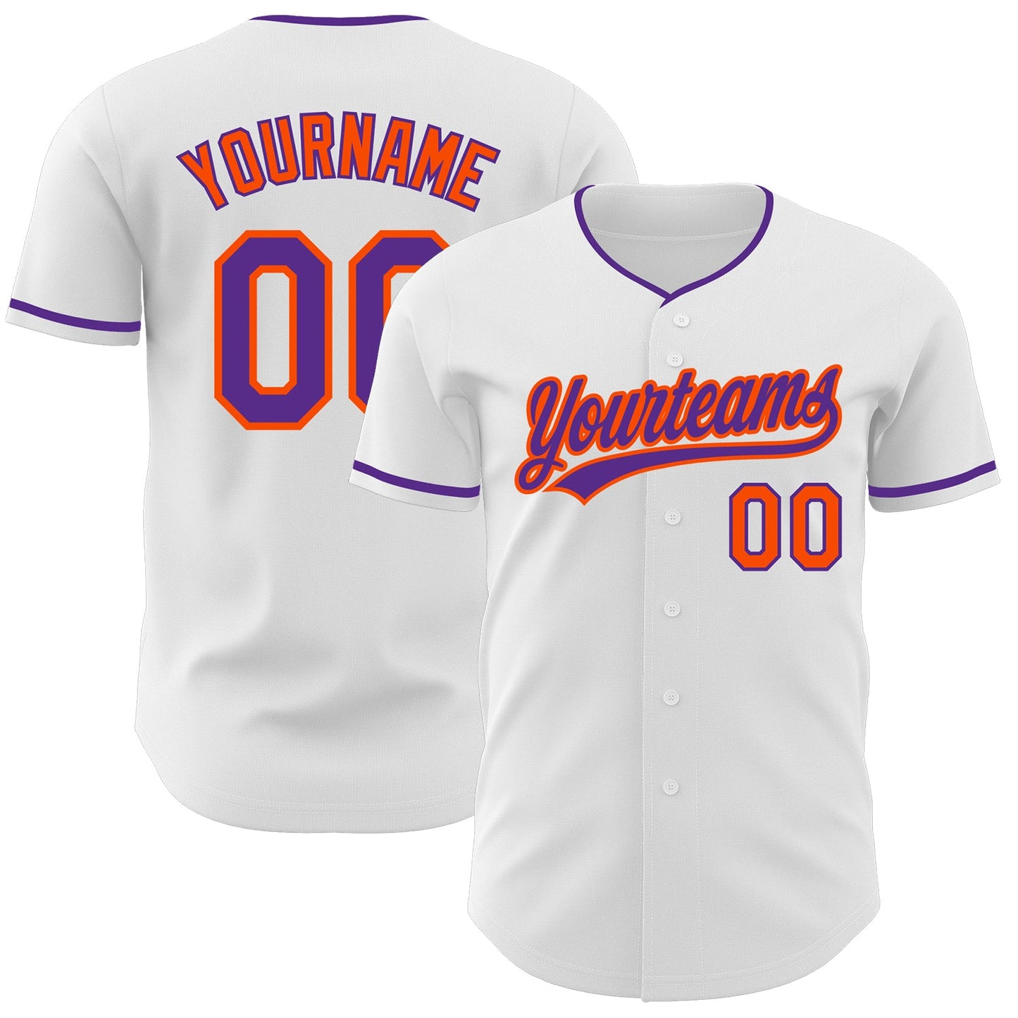 Custom White Purple-Orange Authentic Baseball Jersey