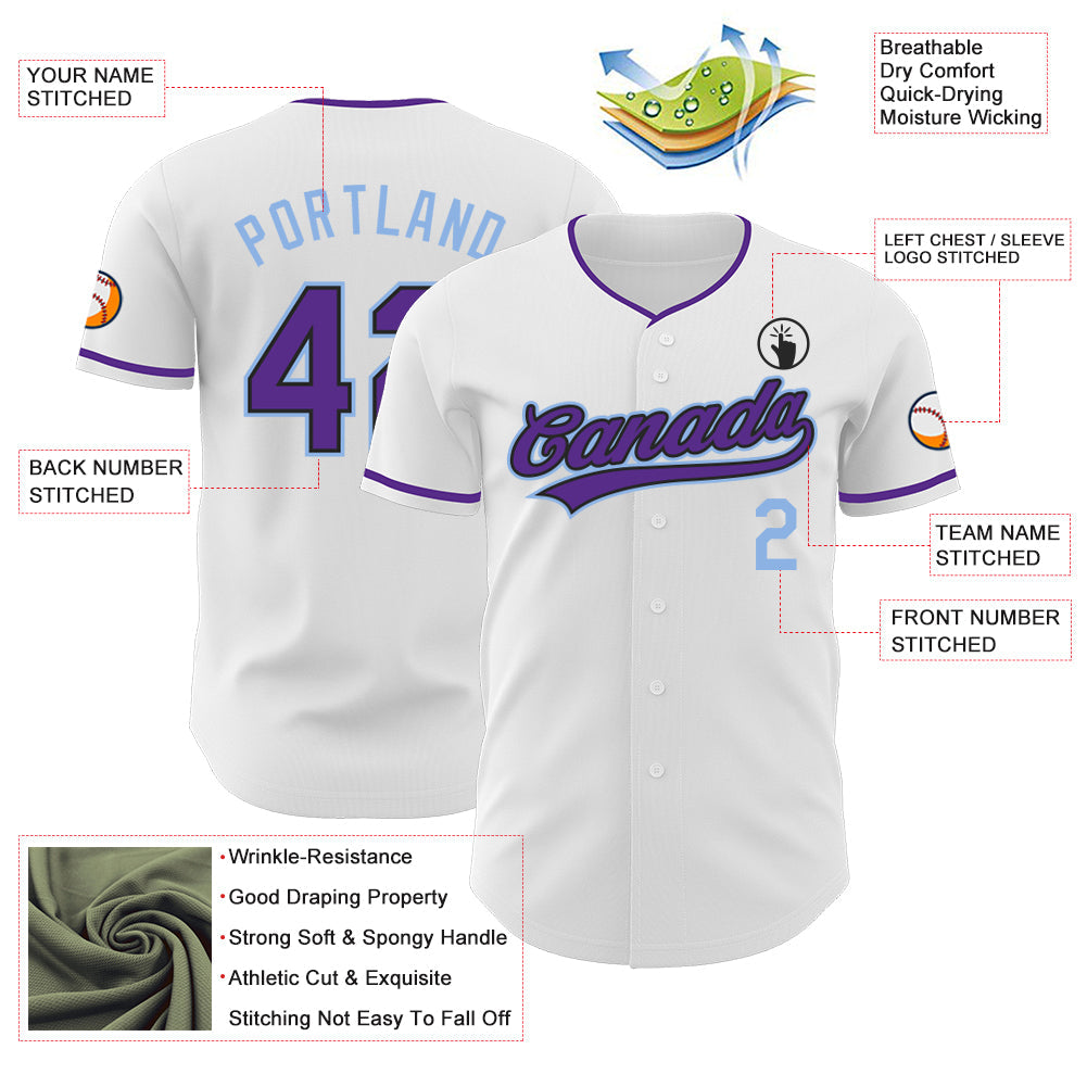 Custom White Purple Black-Light Blue Authentic Baseball Jersey