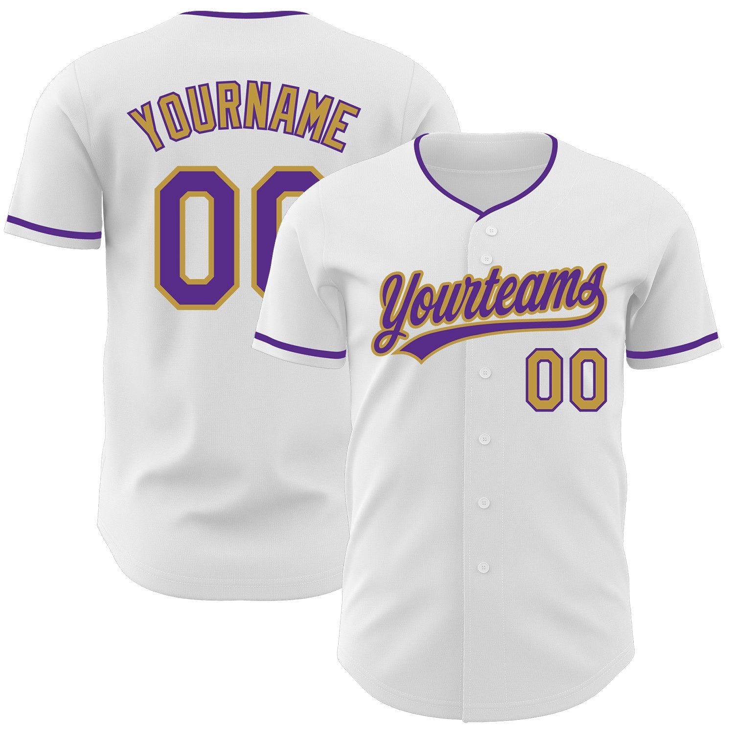 Custom White Purple-Old Gold Authentic Baseball Jersey