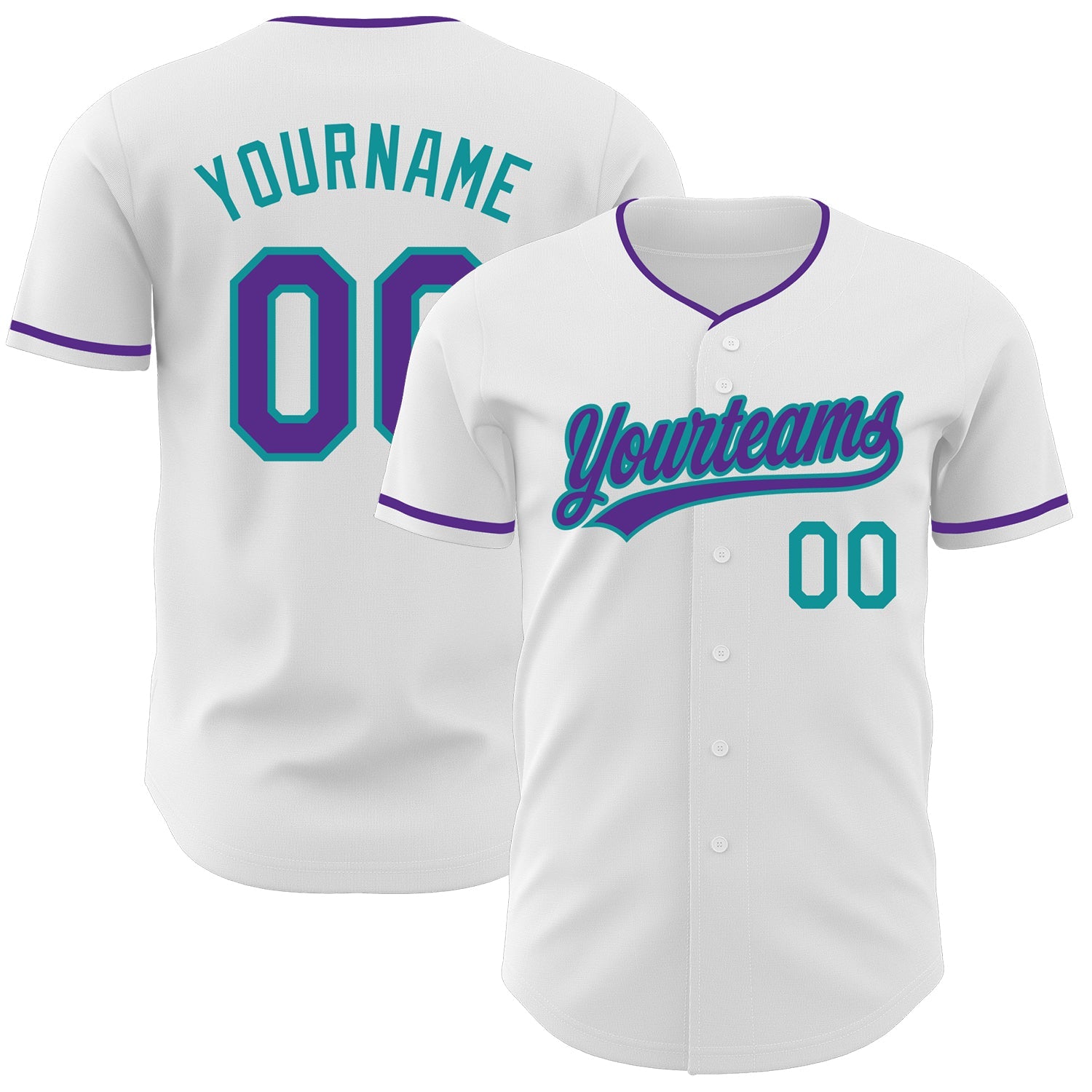 Custom White Purple-Teal Authentic Baseball Jersey